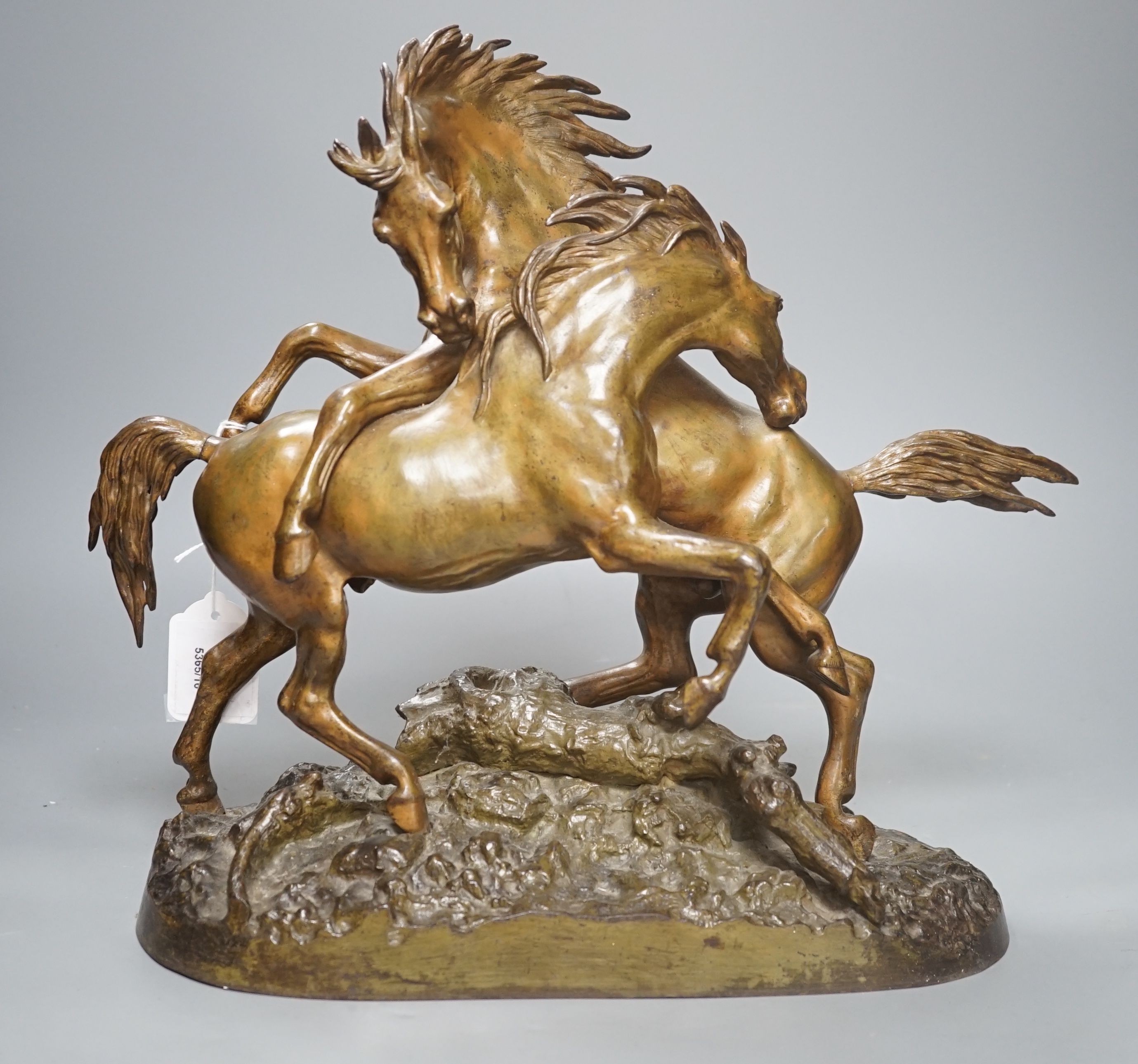 An Animalier bronze of two horses-44cm wide